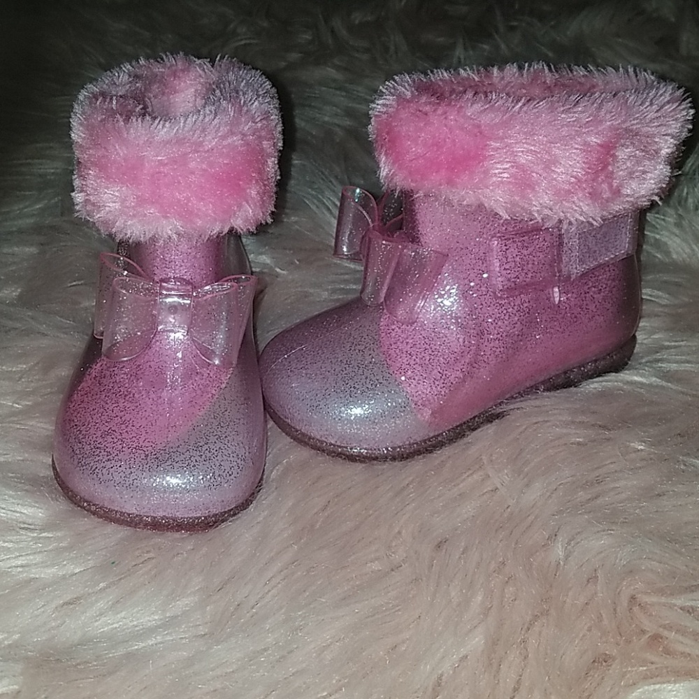 Pink glittery baby girl boots